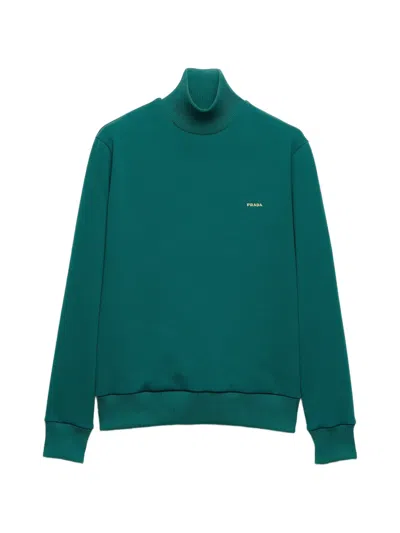 Prada Embroidered-logo Turtleneck Sweatshirt In Green
