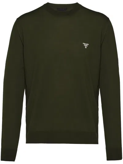 Prada Logo-embroidered Wool Jumper In Green
