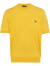 Prada Embroidered-logo Wool T-shirt In Yellow