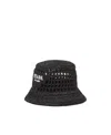 Prada Logo-embroidered Woven Bucket Hat In Black