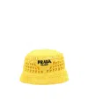 Prada Logo-embroidered Woven Bucket Hat In Yellow