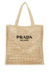 Prada Logo Embroidered Woven Tote Bag In Naturale
