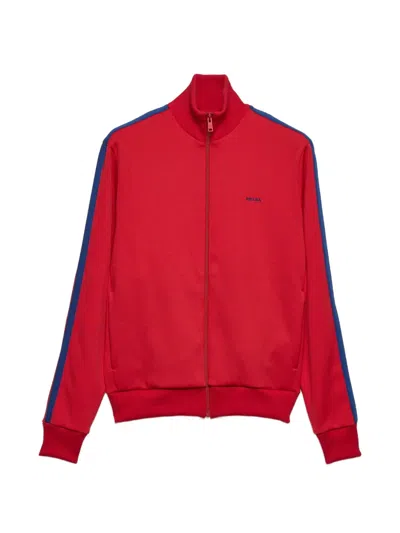 Prada Logo-embroidered Zip-up Sweatshirt In Red