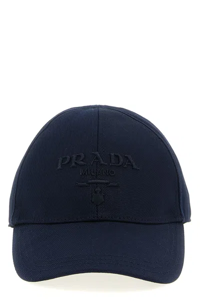 Prada Logo Embroidery Cap In Blue