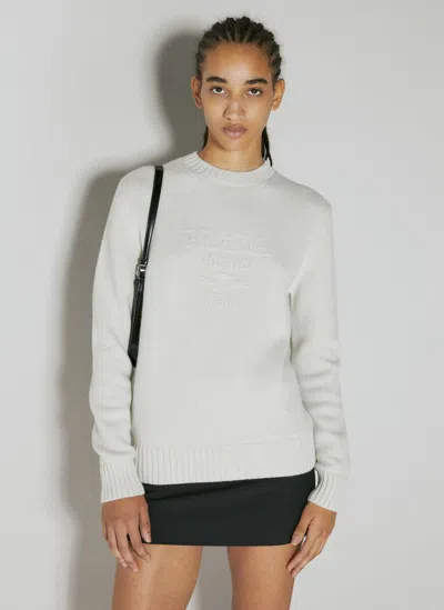 Prada Logo Embroidery Knit Sweater In White