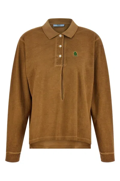 Prada Logo Embroidery Polo Shirt In Brown