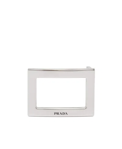 Prada Logo-engraved Belt Buckle In White
