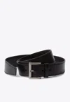 Prada Logo-engraved Buckle Leather Belt In Black