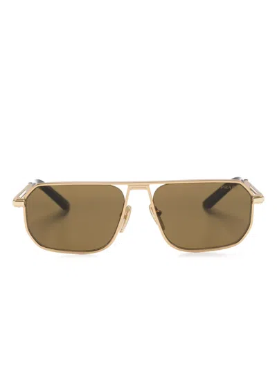 Prada Logo-engraved Geometric-frame Sunglasses In Gold