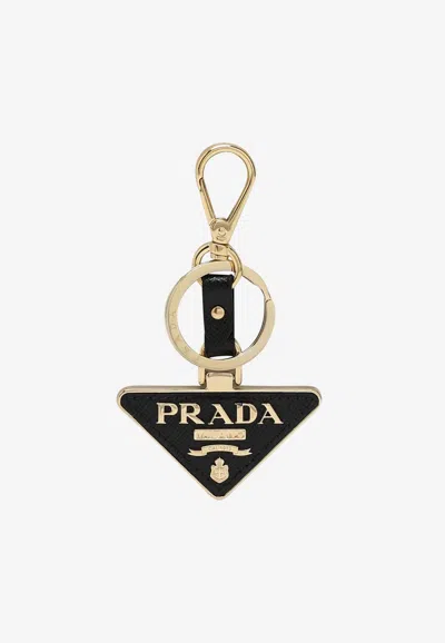 Prada Logo Engraved Keychain In Gold