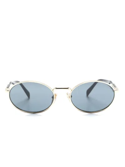 Prada Logo-engraved Oval-frame Tinted Sunglasses In Gold