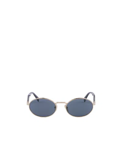Prada Logo-engraved Oval-frame Tinted Sunglasses In Graphite Lenses