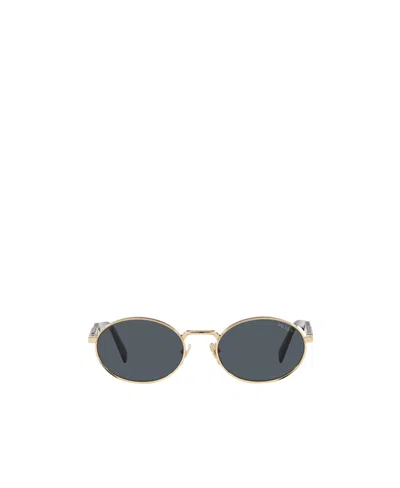 Prada Logo-engraved Oval-frame Tinted Sunglasses In Gray