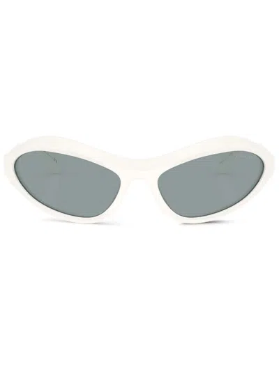 Prada Logo Acetate & Plastic Wrap Sunglasses In White