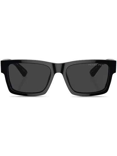 Prada 53mm Rectangular Polarized Sunglasses In Matte Black