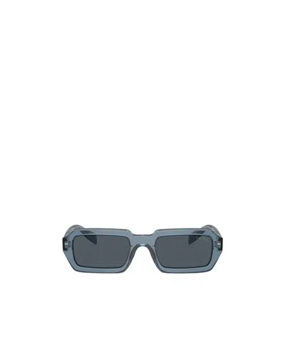 Prada Logo Engraved Rectangle-frame Sunglasses In Gray