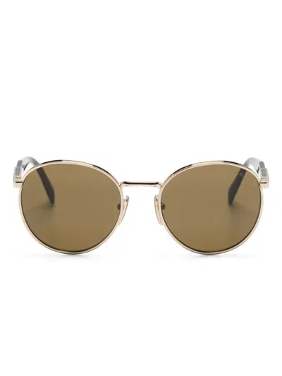 Prada Logo-engraved Round-frame Sunglasses In Gold