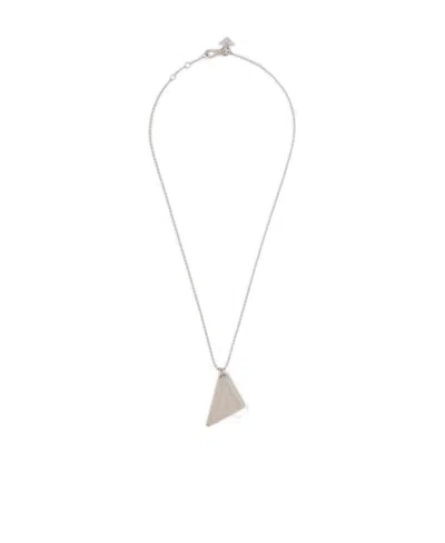 Prada Logo-engraved Triangle-charm Necklace In White
