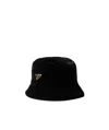 Prada Enamel Triangle-logo Bucket Hat In Black