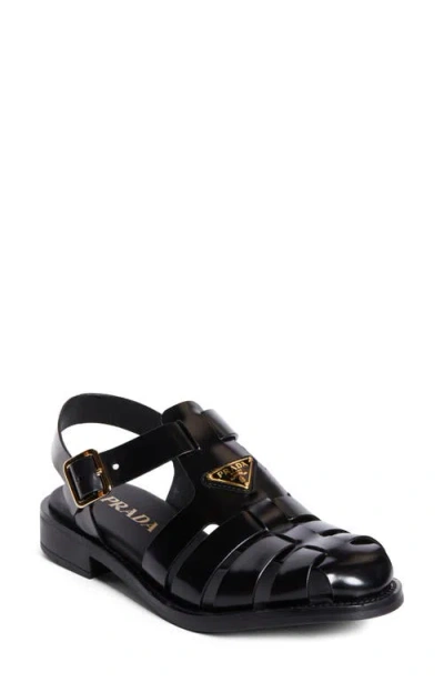 Prada Logo Fisherman Sandal In Nero