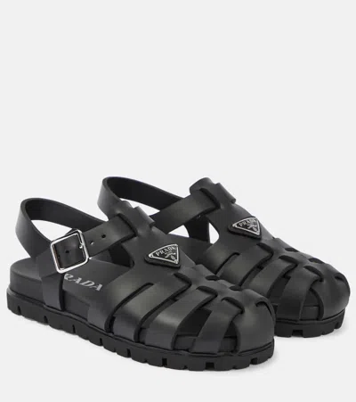 Prada Logo Platform Sandals In Black