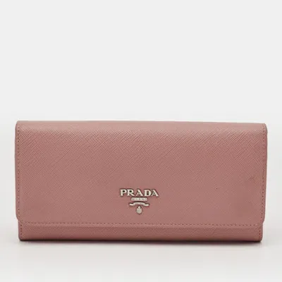 Pre-owned Prada Logo Flap Pink Saffiano Lux Leather Continental Wallet