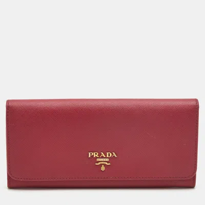 Pre-owned Prada Logo Flap Pink Saffiano Lux Leather Continental Wallet