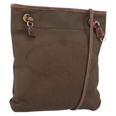 Pre-owned Prada Logo Flat Messenger Canvas Brown Canvas Shoulder Bag Bag ()