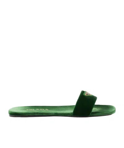 PRADA PRADA LOGO-APPLIQUÉ OPEN-TOE SLIDES