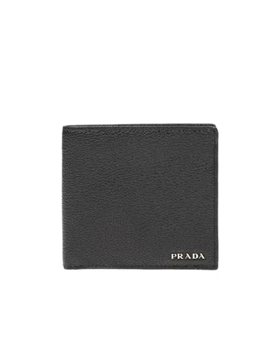 Prada Logo Folding Wallet In Black