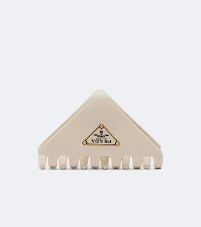 Prada Logo Hair Clip In White