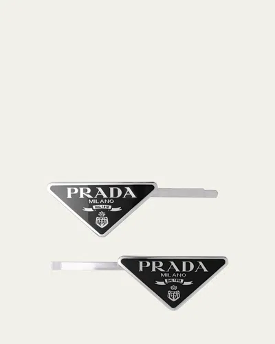 Prada Logo Hair Pins, Set Of 2 In Black