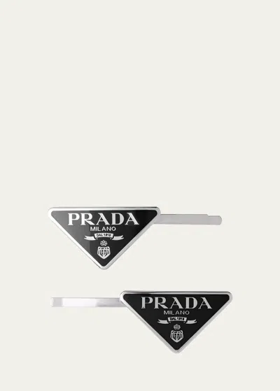 Prada Logo Hair Pins, Set Of 2 In F0632 Nero 1