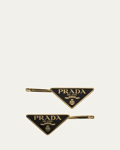 PRADA LOGO HAIR PINS, SET OF 2