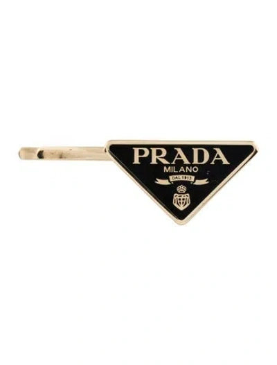 Pre-owned Prada Logo Hairclip In Gold