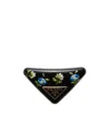 Prada Triangle Floral Hair Clip In Black/light Blue
