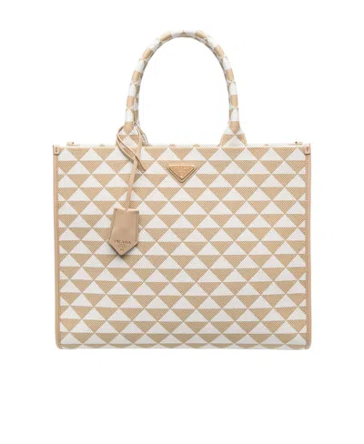 Prada Logo Handbag In Beige / Chalk White
