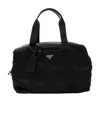 Prada Re-nylon And Saffiano Leather Duffle Bag In Black