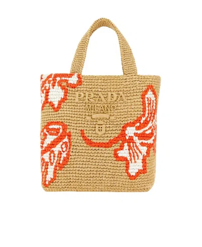 Prada Logo Handbag In Nude