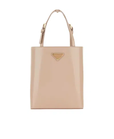 Prada Small Antique Nappa Leather Tote Bag In F0e18 Alabastro