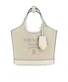 Prada Sand Canvas Handbag In Gray