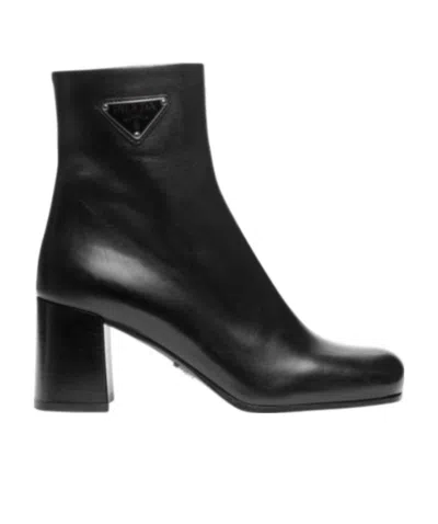 Prada Logo High-heeled Boots In Black