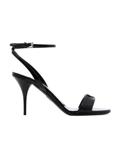 Prada Logo High-heeled Sandals In Black
