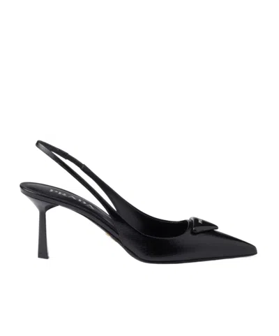 Prada 75mm Triangle-logo Leather Pumps In Black