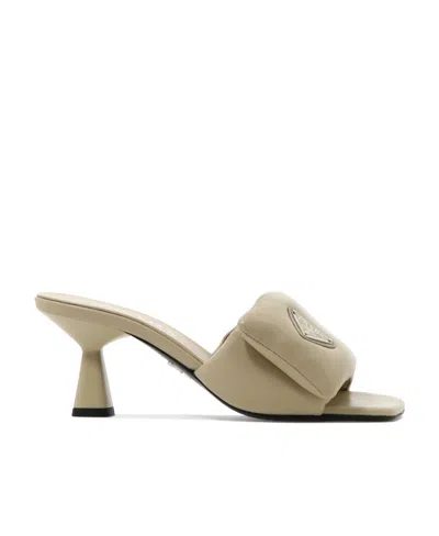Prada Logo High-heeled Sandals In Nude