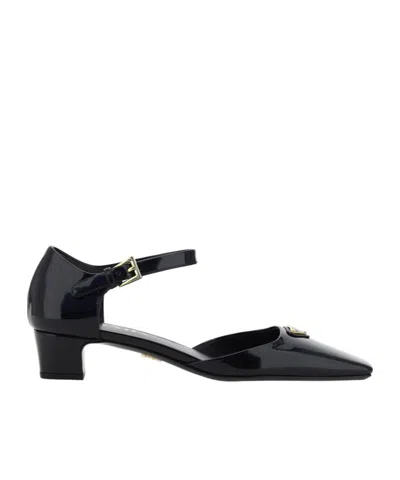 Prada Womens Black Brand-plaque Patent-leather Mary Jane Courts