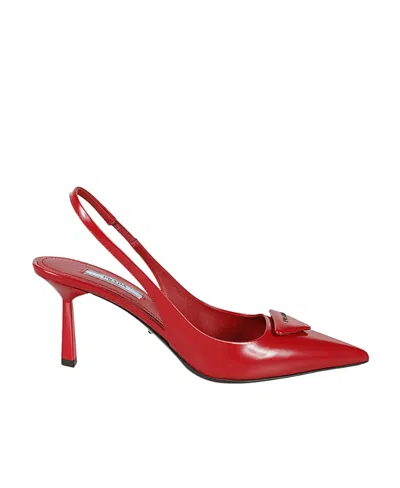 Prada Logo High Heels In Scarlet