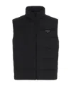 Prada Triangle Logo Zip-up Padded Vest In Black