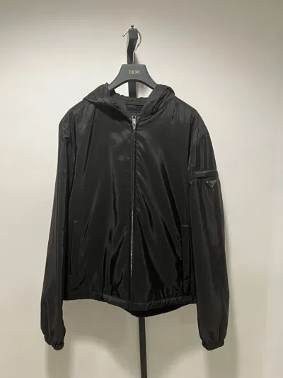 Prada Logo Hooded Casual Jacket In Black
