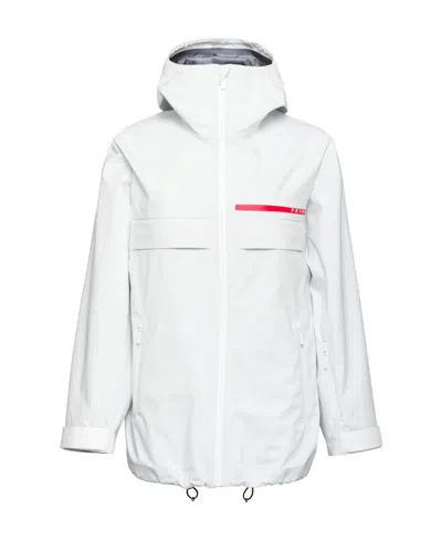 Prada Logo Hooded Casual Jacket In Chalk White
